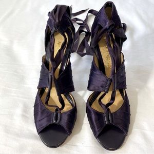 L.A.M.B. Purple Ribbon Lace up Heels Size 10 Dress Party Formal Shoes